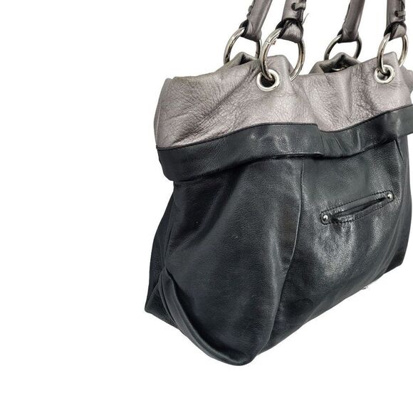 B. Makowsky Shoulder Bag Leather Black Silver Braided Slouchy Large Edgy Baddie - Picture 9 of 17